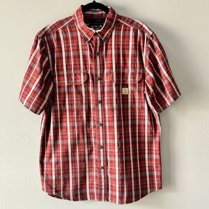 LOOSE FIT MIDWEIGHT SHORT-SLEEVE PLAID SHIRT Size M